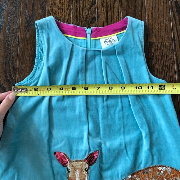 Mini Boden Girls 4-5Y Turquoise Blue Pinafore Bird/Deer Applique Velvet Jumper - Picture 6 of 10